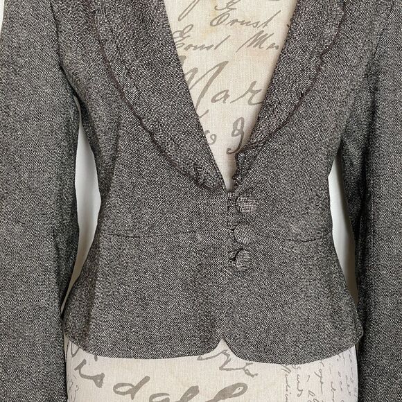 Loft Womens Blazer Jacket Sz 6  Ruffle 3 Button Corporate, Girl boss, Business - Picture 7 of 13